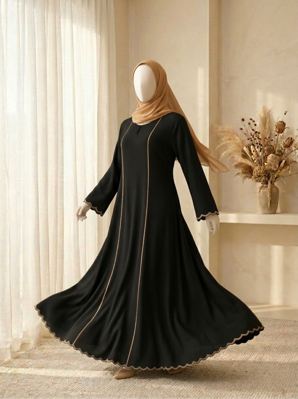 Black Two Line Abaya