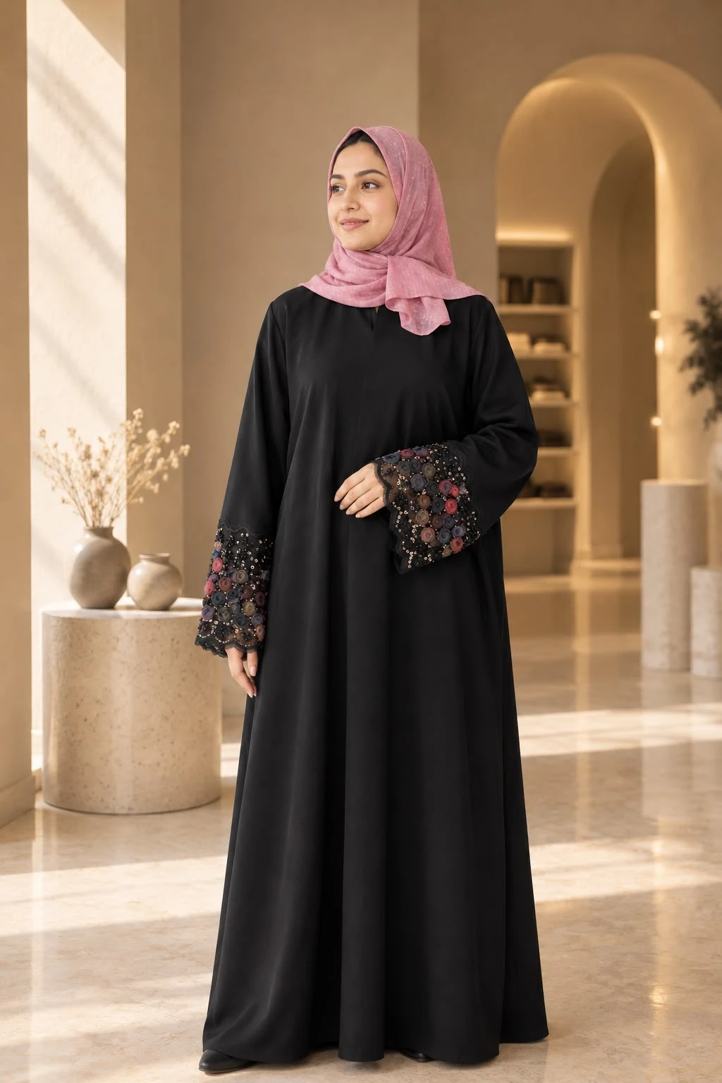 Premium Net Sleeve Abaya Red